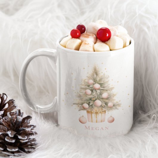 Elegant Soft Pink Watercolor Frohe Weihnachtsbaum Kaffeetasse