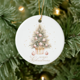 Elegant Soft Pink Watercolor Frohe Weihnachtsbaum Keramik Ornament