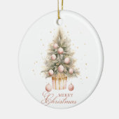 Elegant Soft Pink Watercolor Frohe Weihnachtsbaum Keramik Ornament (Links)