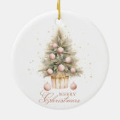 Elegant Soft Pink Watercolor Frohe Weihnachtsbaum Keramik Ornament (Hinten)