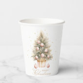 Elegant Soft Pink Watercolor Frohe Weihnachtsbaum Pappbecher (Rückseite)