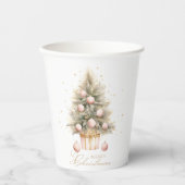 Elegant Soft Pink Watercolor Frohe Weihnachtsbaum Pappbecher (Vorderseite)