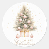 Elegant Soft Pink Watercolor Frohe Weihnachtsbaum Runder Aufkleber (Vorderseite)