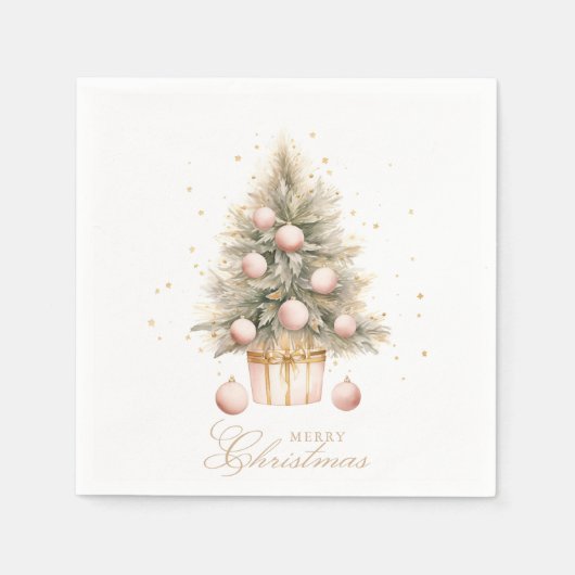 Elegant Soft Pink Watercolor Frohe Weihnachtsbaum Serviette (Vorderseite)