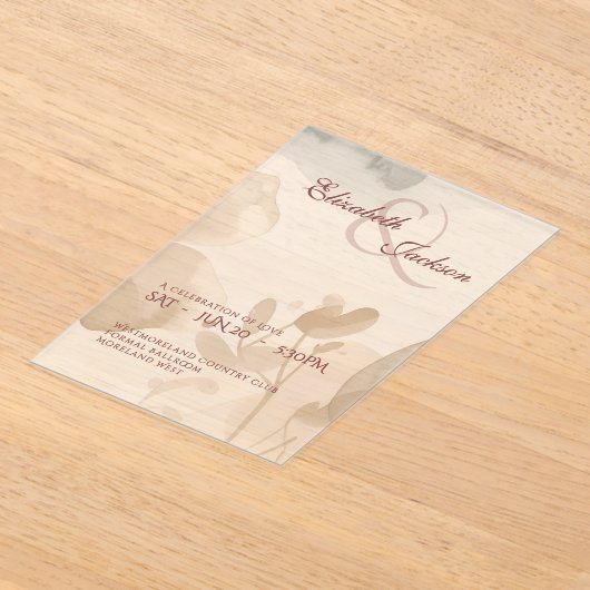 Elegant Soft Romantic Botanical Script Wedding  Acryleinladungen (Ablage )