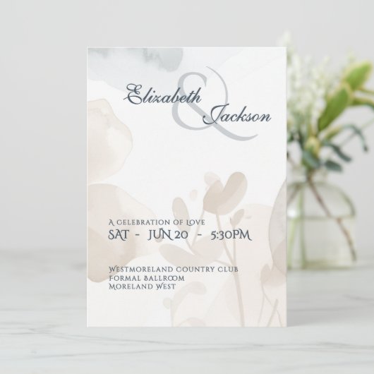Elegant Soft Romantic Botanical Script Wedding  Einladung (Stehend Vorderseite)