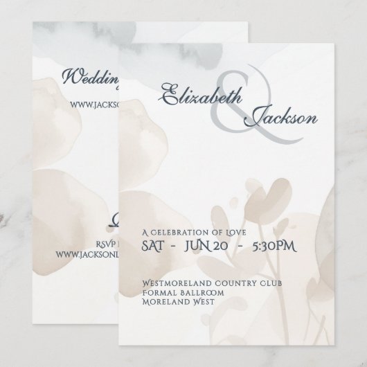 Elegant Soft Romantic Botanical Script Wedding  Einladung (Vorne/Hinten)