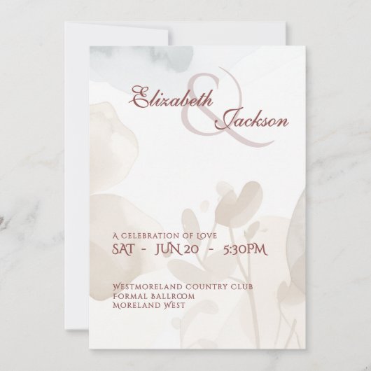 Elegant Soft Romantic Botanical Script Wedding  Einladung (Vorderseite)