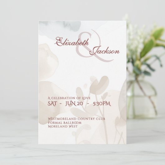Elegant Soft Romantic Botanical Script Wedding  Einladung (Stehend Vorderseite)