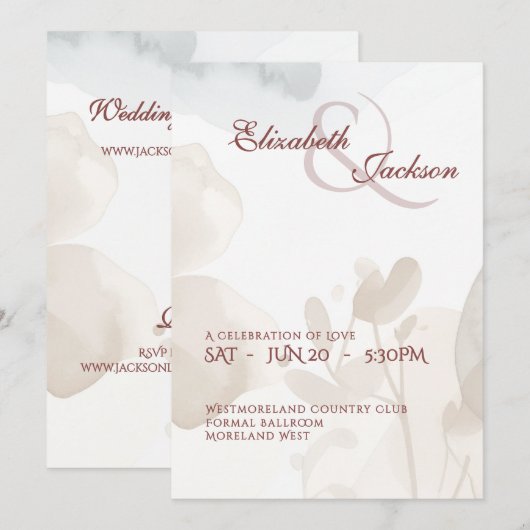 Elegant Soft Romantic Botanical Script Wedding  Einladung (Vorne/Hinten)