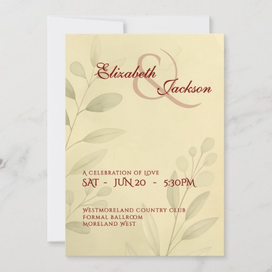 Elegant Soft Romantic Botanical Script Wedding Einladung (Vorderseite)