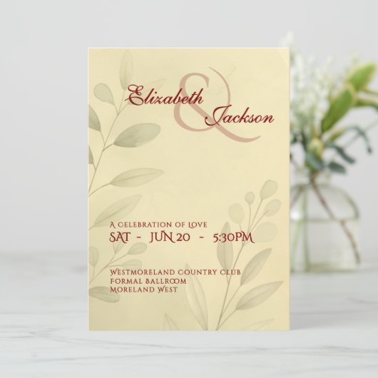 Elegant Soft Romantic Botanical Script Wedding  Einladung (Stehend Vorderseite)