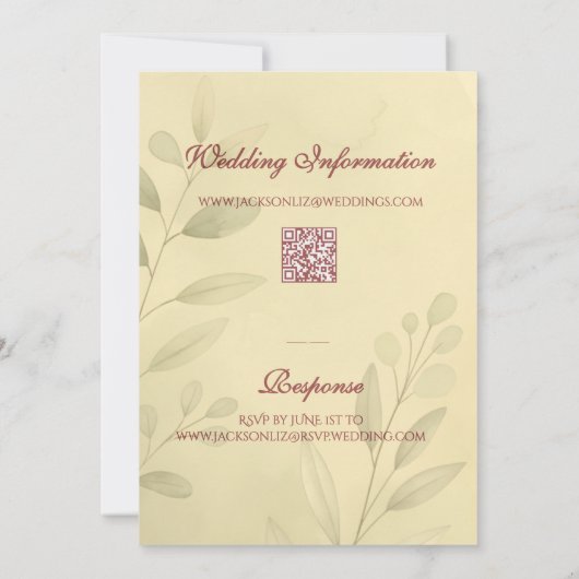 Elegant Soft Romantic Botanical Script Wedding  Einladung (Rückseite)