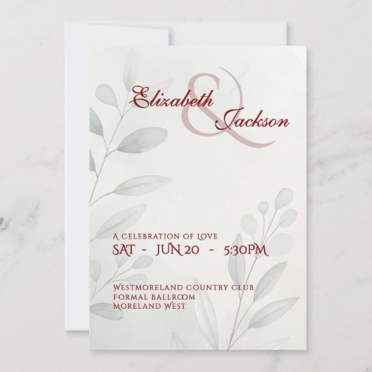 Elegant Soft Romantic Botanical Script Wedding Einladung (Vorderseite)