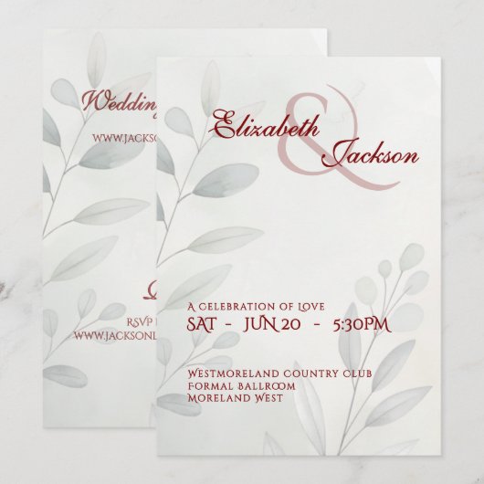 Elegant Soft Romantic Botanical Script Wedding Einladung (Vorne/Hinten)