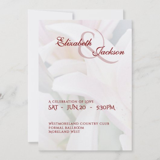 Elegant Soft Romantic Floral Lily Script Wedding Einladung (Vorderseite)