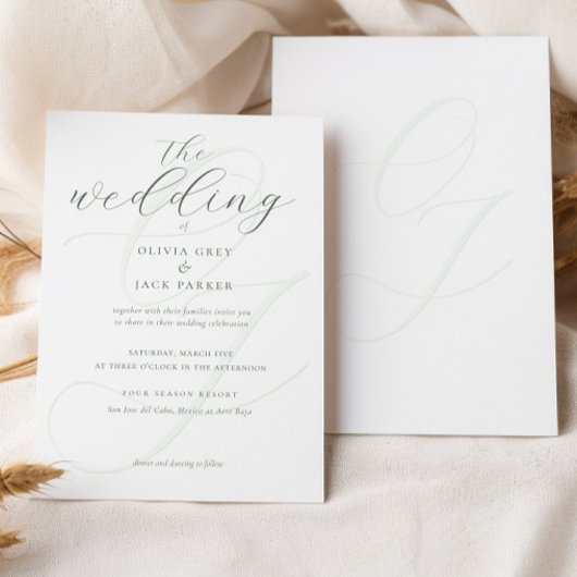 Elegant Soft Sage Green Calligraphy Wedding Einladung