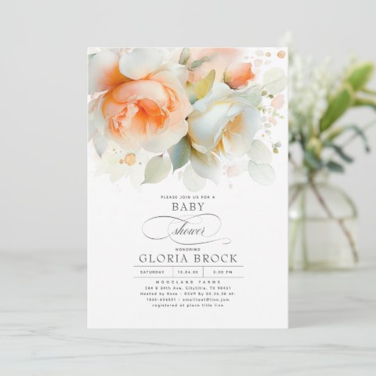 Elegant Soft Terracotta Floral Boho Baby Shower Einladung (Stehend Vorderseite)