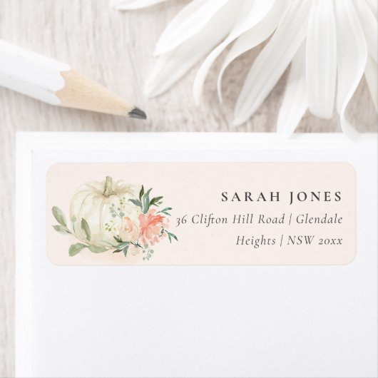 Elegant Soft White Pumpkin Blush Floral Address (Insitu)