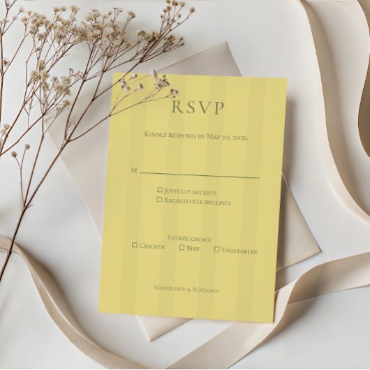 Elegant Soft Yellow Wedding RSVP Card Karte