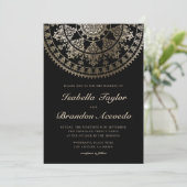 Elegant Solar Mandala Hochzeit Einladungen Gold (Stehend Vorderseite)