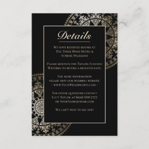 Elegant Solar Mandala Wedding Details Card Gold Begleitkarte