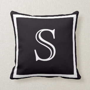Elegant Solid Black and White Mit Monogramm Kissen