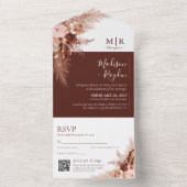 Elegant Solid Burnt Orange Pampas QR Code Wedding All In One Einladung (Innen Boden)