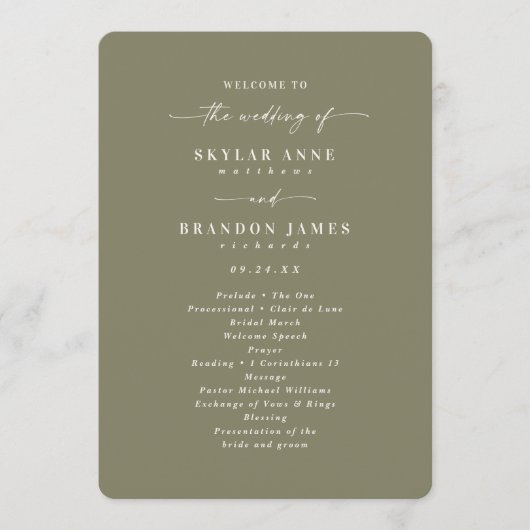Elegant Solid Lily Green Wedding Zeremony Program Programm (Vorderseite)
