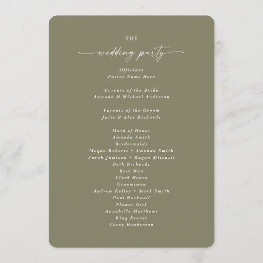 Elegant Solid Lily Green Wedding Zeremony Program Programm (Rückseite)
