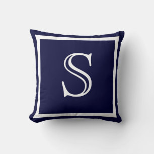 Elegant Solid Navy Blue White Mit Monogramm Kissen