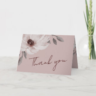 Elegant Solid Pink Watercolor Floral Wedding Photo Dankeskarte