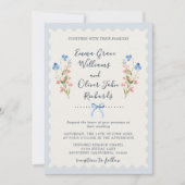 Elegant Something Blue Floral Bow Garden Wedding Einladung (Vorderseite)