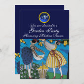 ELEGANT SOMMER GARDEN PARTY SAPPHIRE GEM MONOGRAM EINLADUNG (Vorne/Hinten)