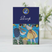 ELEGANT SOMMER GARDEN PARTY SAPPHIRE GEM MONOGRAM EINLADUNG (Stehend Vorderseite)