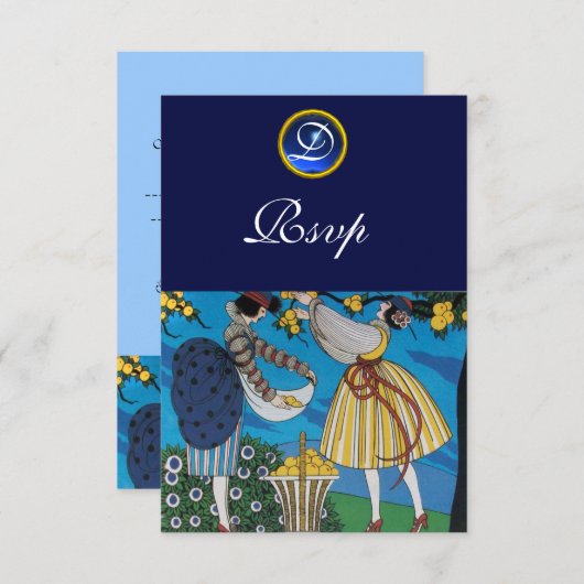 ELEGANT SOMMER GARDEN PARTY SAPPHIRE GEM MONOGRAM EINLADUNG (Vorne/Hinten)