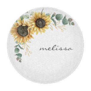 Elegant Sonnenblume Eukalyptus Floral Schneidebrett