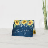 Elegant Sonnenblume Eukalyptus Rustic Blue Wood Dankeskarte (Vorderseite)