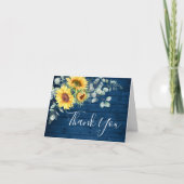 Elegant Sonnenblume Eukalyptus Rustic Blue Wood Th Dankeskarte (Vorderseite)