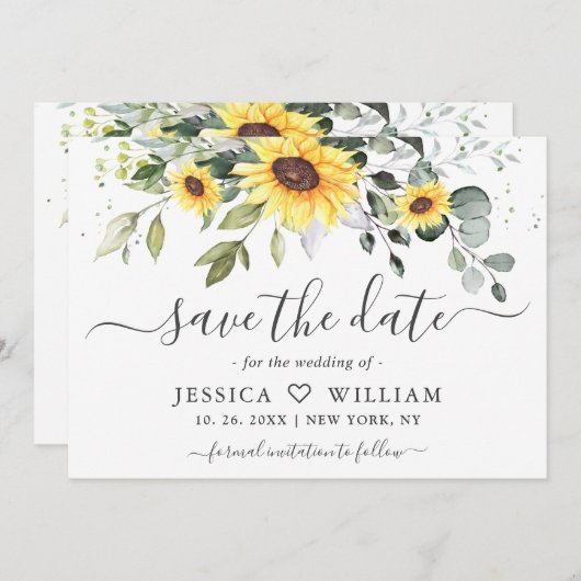 Elegant Sonnenblumen Eukalyptus Greenery Wedding S Save The Date (Vorne/Hinten)