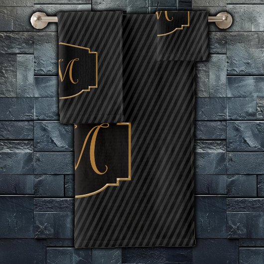 Elegant, Sophisticated Striped Monogram  Badhandtuch Set