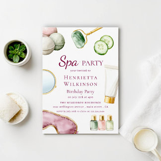 Elegant Spa Day Birthday Invite Watercolor Einladung