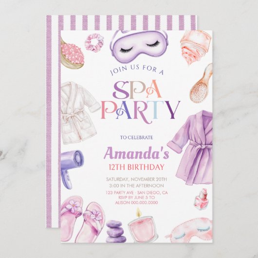 Elegant Spa day Girls Birthday Party Einladung (Vorne/Hinten)