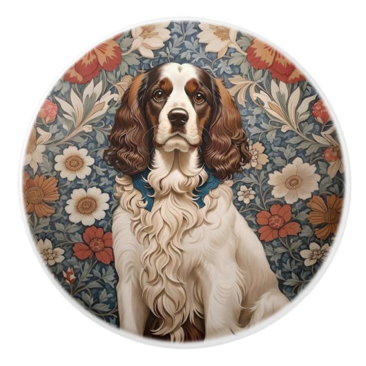 Elegant Spaniel On Floral Background Keramikknauf (Vorderseite)