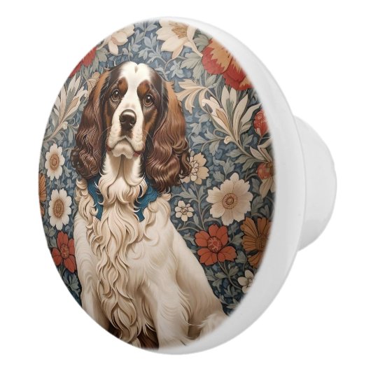 Elegant Spaniel On Floral Background Keramikknauf (Rechts)
