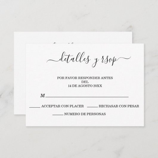 Elegant Spanish Boda QR code Detalles Y UAWG RSVP Karte (Vorne/Hinten)
