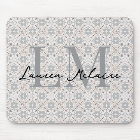 Elegant Spanish Tile Monogram Script Name Mousepad (Vorne)