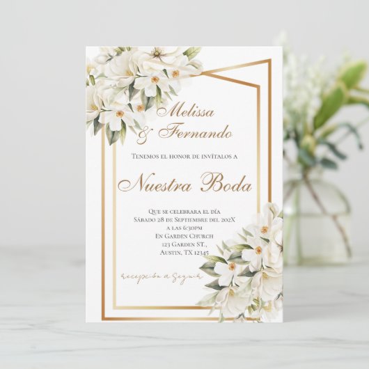 Elegant Spanish Wedding Invitation Einladung (Stehend Vorderseite)