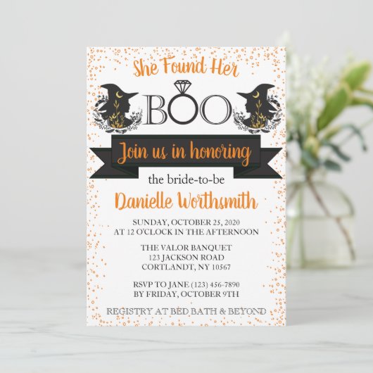 Elegant Sparkle Boo Halloween HexenBrautparty Einladung (Stehend Vorderseite)