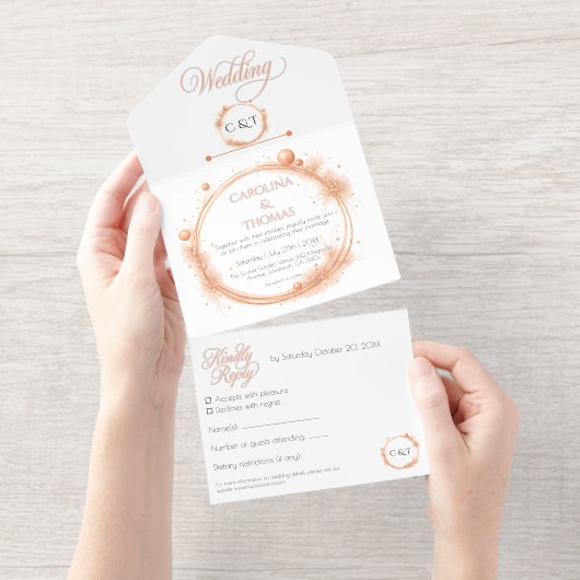 Elegant Sparkle Glitzer Hochzeitskriptkalligraphie All-in-One-Einladung (Abreißstreifen)